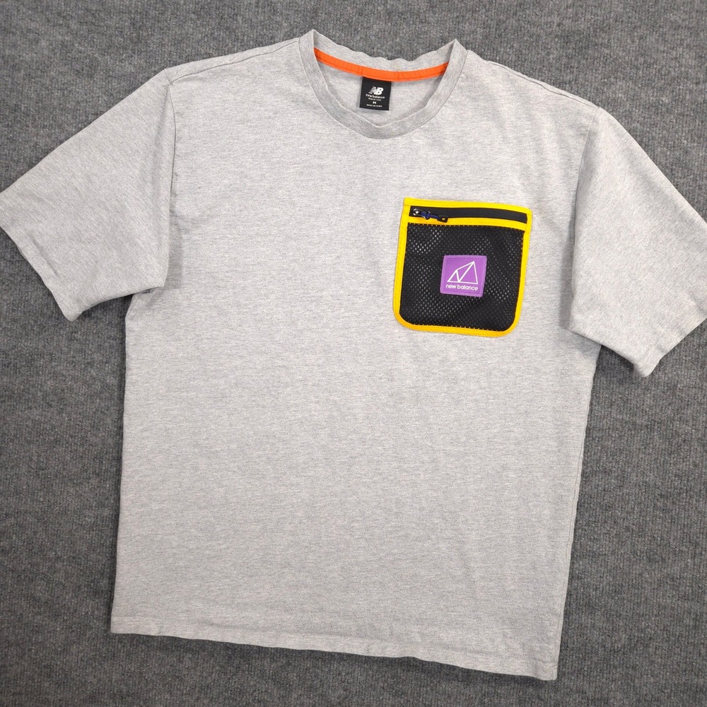 New Balance T Shirt Mens M Gray Heather All Terrain Mesh Pocket Tee Short Sleeve